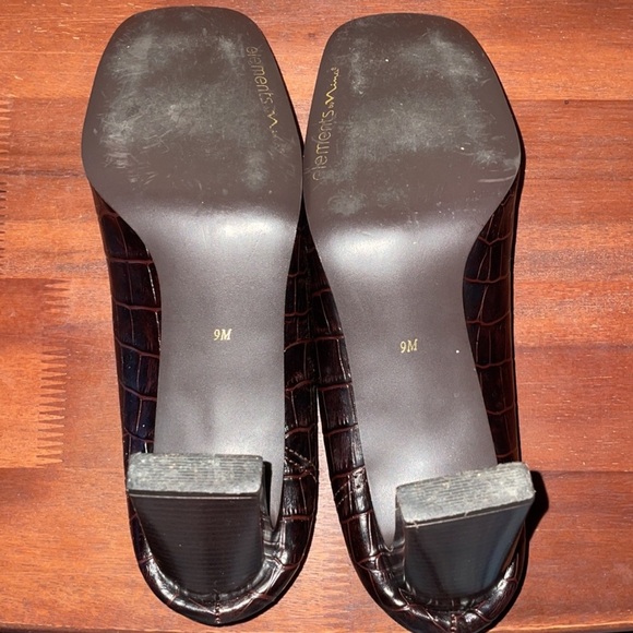 Nina Square Toe Chocolate Croc Embossed Alligator Pumps Gold Buckle Hardware Sz9 - Picture 8 of 10